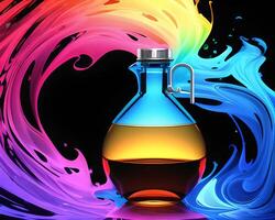 a flask filled with liquid and colored smoke by photo