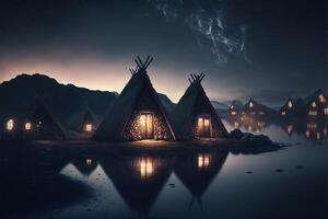 viking houses in a viking landscape by photo