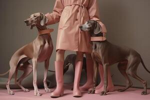 ai generado mujer y Weimaraner perro en futurista estilo foto