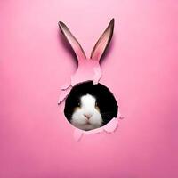 Cute rabbit popping out of a hole background. photo