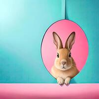 Cute rabbit popping out of a hole background. photo