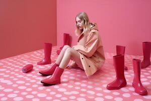 woman in futuristic style with rubber boots photo