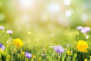 el diente de león en vistoso primavera naturaleza con ai generado. foto