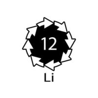 Battery recycling symbol 12 Li. Vector illustration