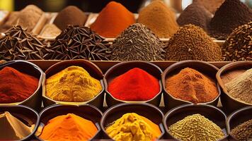 Spices in a box at a market photo