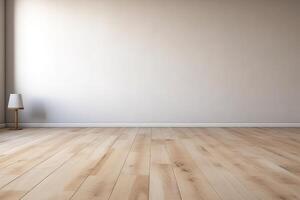 Close Up of An Empty Room White Wall and Wooden Floor Texture Illustration Background Mock Up with photo