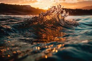 Wave Water at Sunset Shot Illustration Background with photo