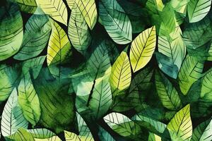 Watercolor Green Leaf Seamless Pattern with photo