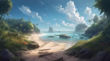 Beach Fantasy Backdrop Concept Art Realistic Illustration Background with photo