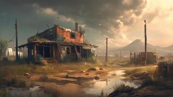 Wasteland Fantasy Backdrop Concept Art Realistic Illustration Background With photo