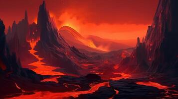 Lava Fantasy Backdrop Concept Art Realistic Illustration Background with photo