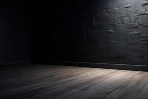 Close Up of An Empty Room Dark Wall and Floor Texture Illustration Background Mock Up with photo