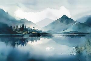A Peaceful and Serene Landscape Painting Art Illustration Background with photo