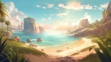 Beach Fantasy Backdrop Concept Art Realistic Illustration Background with photo