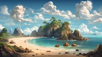 Beach Fantasy Backdrop Concept Art Realistic Illustration Background with photo