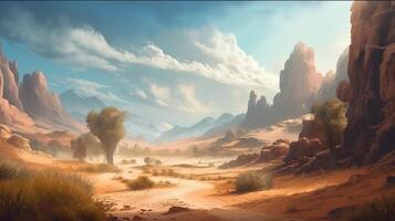 Dessert Fantasy Backdrop Concept Art Realistic Illustration Background with photo