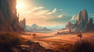 Dessert Fantasy Backdrop Concept Art Realistic Illustration Background with photo