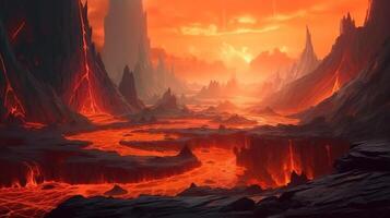 Lava Fantasy Backdrop Concept Art Realistic Illustration Background with photo