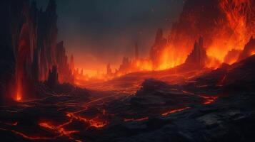 Lava Fantasy Backdrop Concept Art Realistic Illustration Background with photo