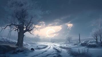 Winter Fantasy Backdrop Concept Art Realistic Illustration Background with photo