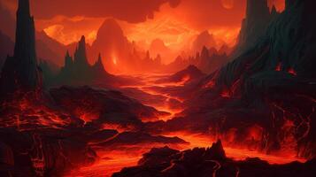 Lava Fantasy Backdrop Concept Art Realistic Illustration Background with photo