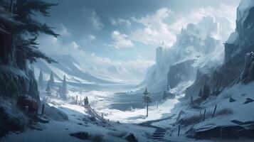 Winter Fantasy Backdrop Concept Art Realistic Illustration Background with photo