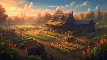 Farm Fantasy Backdrop Concept Art Realistic Illustration Background with photo