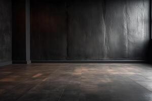 Close Up of An Empty Room Dark Wall and Floor Texture Illustration Background Mock Up with photo