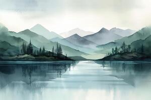 A Peaceful and Serene Landscape Painting Art Illustration Background with photo