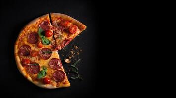 Top View Delicious Pizza with Text Space Mockup Background with Generative AI photo