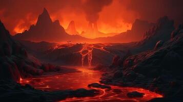 Lava Fantasy Backdrop Concept Art Realistic Illustration Background with photo