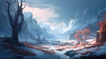 Winter Fantasy Backdrop Concept Art Realistic Illustration Background with photo