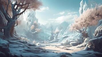 Winter Fantasy Backdrop Concept Art Realistic Illustration Background with photo
