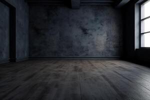 Close Up of An Empty Room Dark Wall and Floor Texture Illustration Background Mock Up with photo