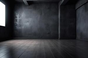 Close Up of An Empty Room Dark Wall and Floor Texture Illustration Background Mock Up with photo