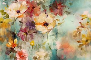 Fine Art Flower Painting Wedding Illustration Seamless Pattern with photo