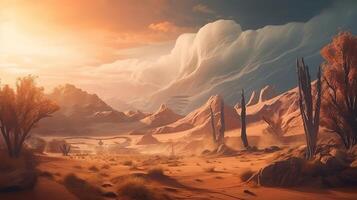 Dessert Fantasy Backdrop Concept Art Realistic Illustration Background with photo