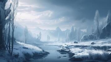 Winter Fantasy Backdrop Concept Art Realistic Illustration Background with photo