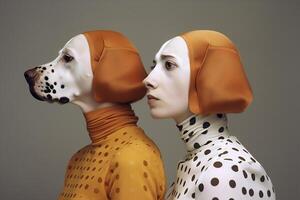 woman and Dalmatian dog with heads swapped, futuristic style photo