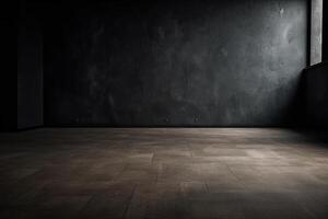 Close Up of An Empty Room Dark Wall and Floor Texture Illustration Background Mock Up with photo