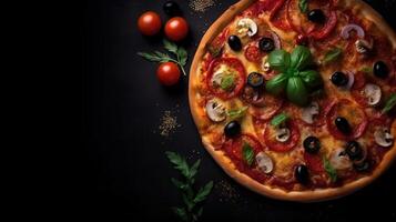 Top View Delicious Pizza with Text Space Mockup Background with photo