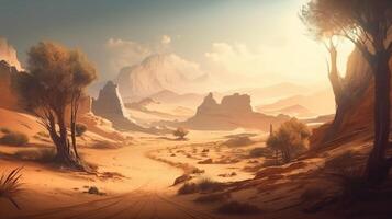 Dessert Fantasy Backdrop Concept Art Realistic Illustration Background with photo