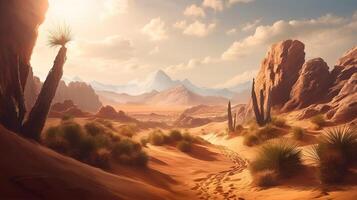 Dessert Fantasy Backdrop Concept Art Realistic Illustration Background with photo