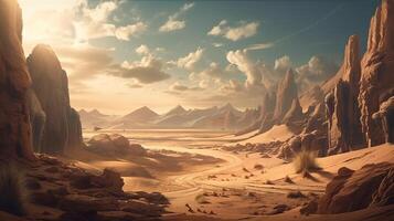 Dessert Fantasy Backdrop Concept Art Realistic Illustration Background with photo