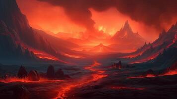 Lava Fantasy Backdrop Concept Art Realistic Illustration Background with photo