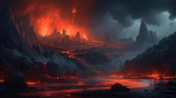 Lava Fantasy Backdrop Concept Art Realistic Illustration Background with photo