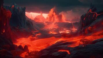 Lava Fantasy Backdrop Concept Art Realistic Illustration Background with photo