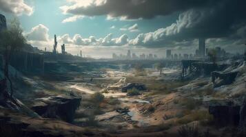 Wasteland Fantasy Backdrop Concept Art Realistic Illustration Background With photo