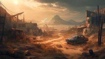 Wasteland Fantasy Backdrop Concept Art Realistic Illustration Background With photo