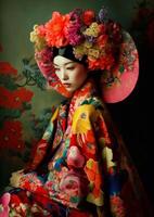 ai generado mujer geisha, moderno japonés estilo foto